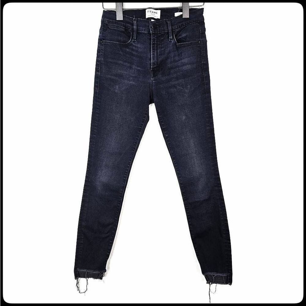 FRAME Le High Skinny Deep Wash High Rise Raw Hem Classic Skinny Denim Jeans 27